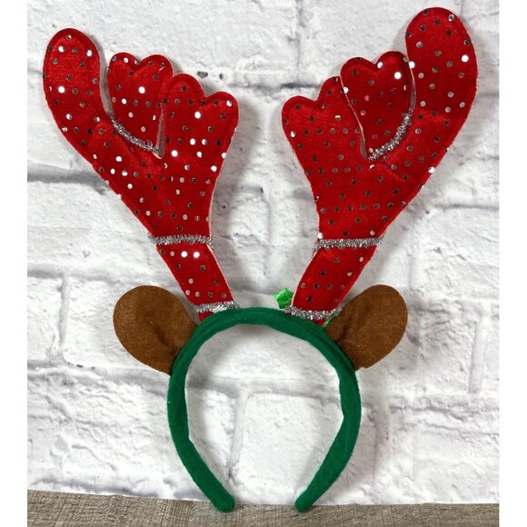 VTG 90s I Believe In Santa Claus Baseball Cap Red Reindeer Antler Headband Set - Picture 8 of 16